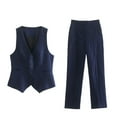 thumbnail image 3 of New linen double-breasted women's suit jacket+vest vest+straight pants-white suit-S, 3 of 9