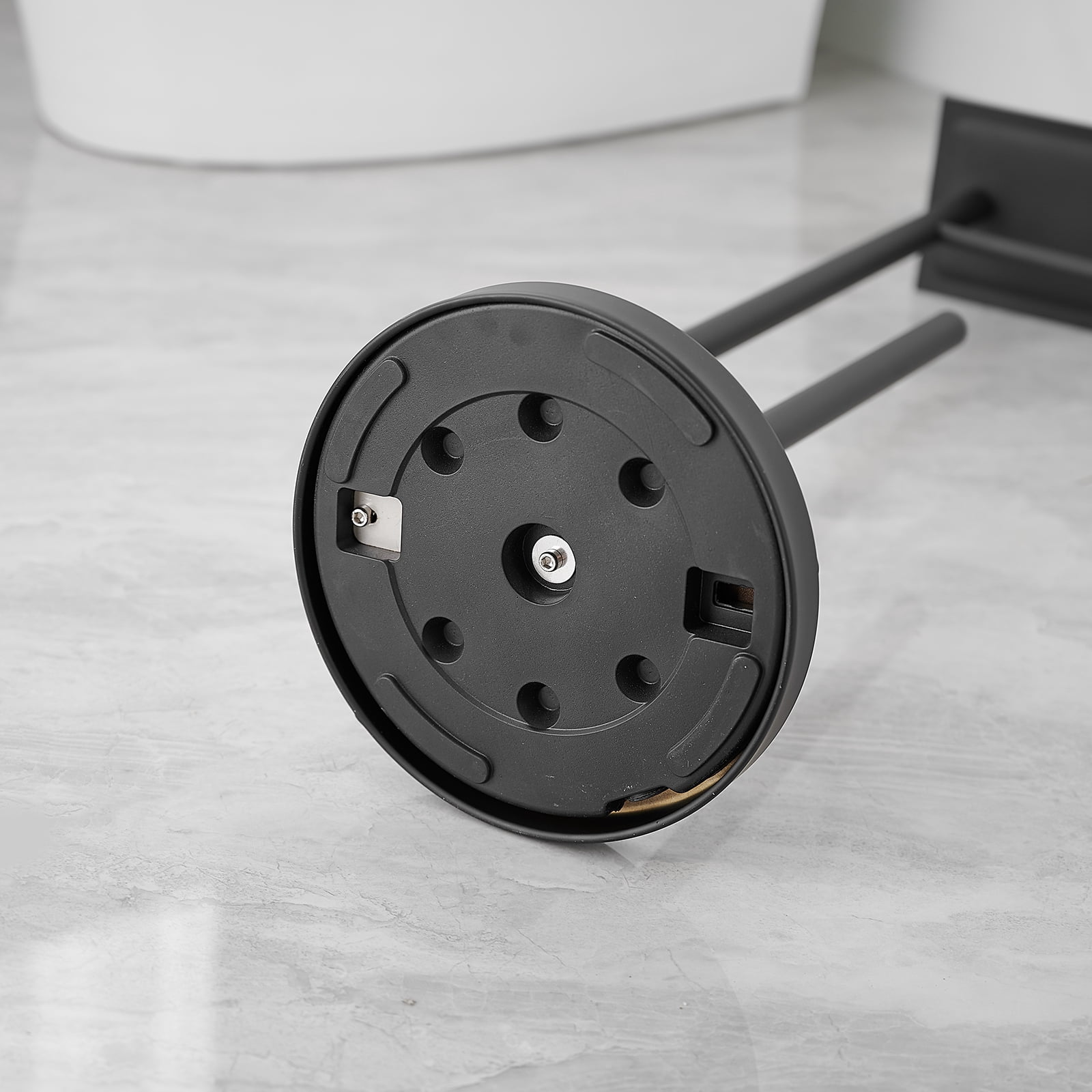 Freestanding Stainless Steel Toilet Paper Holder with Top Storage Shelf in Matte Black