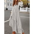 thumbnail image 6 of Women'S Boho Cotton Maxi Dress V-Neck Long Sleeve Flowy Beach Dress with Pockets and Buttons Light Grey XL, 6 of 9