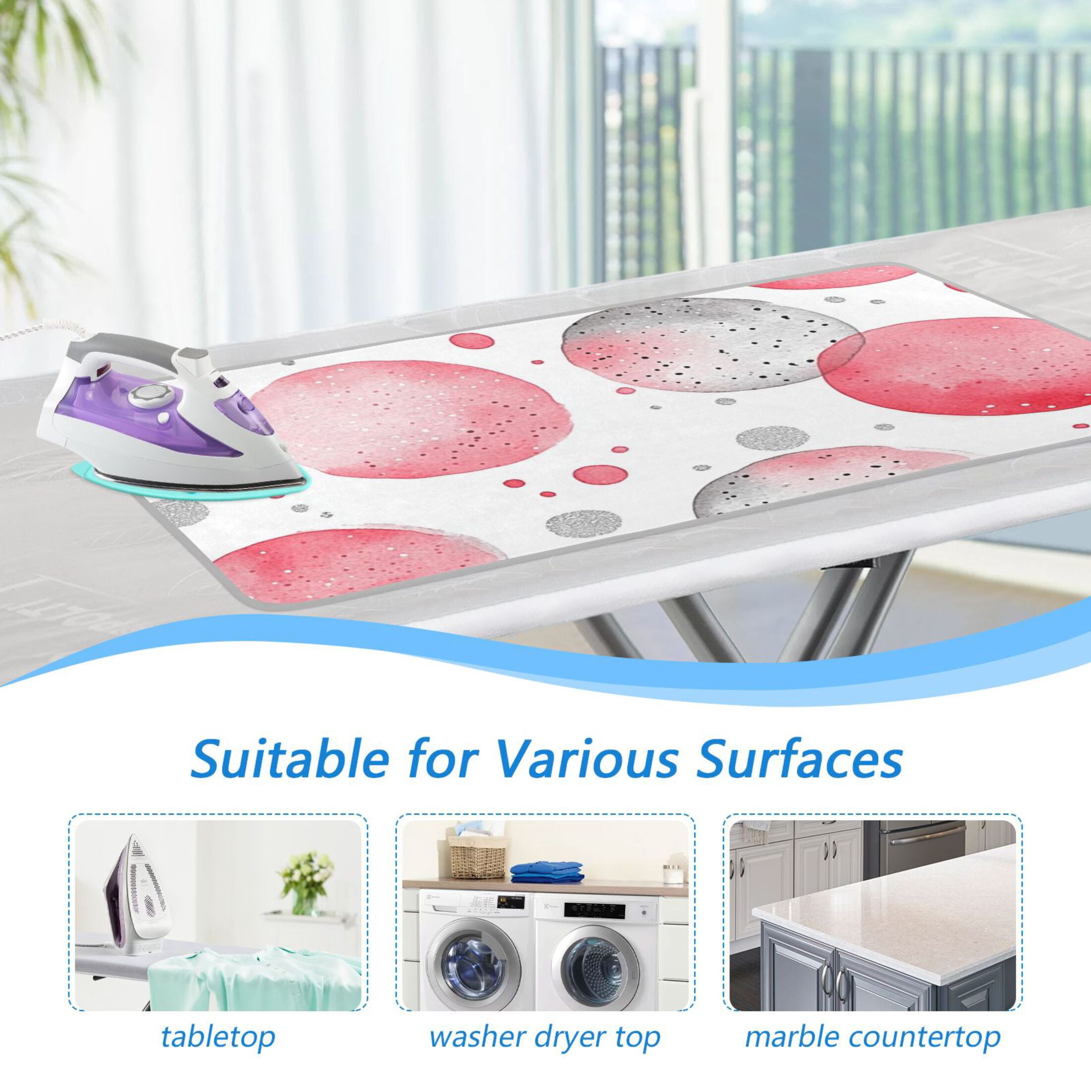 Pink and Gray Dots Abstract Art Ironing Mat Blanket for Table Top Travel Portable Ironing Board Pad 47.2x27.6 Inch
