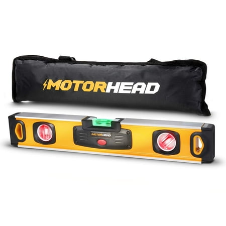 

MOTORHEAD 16-Inch 0° 45° & 90° Degree LED Torpedo Level Water Dust & Shock Resistant Magnetic Bottom Includes Bag High-Visibility Solid Milled Aluminum USA-Based Support