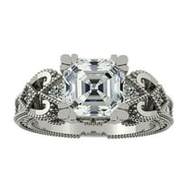 Asscher Cut Engagement Ring, Pure Brilliance Cubic Zirconia, Vintage Look-Platinum Plated -Size 6