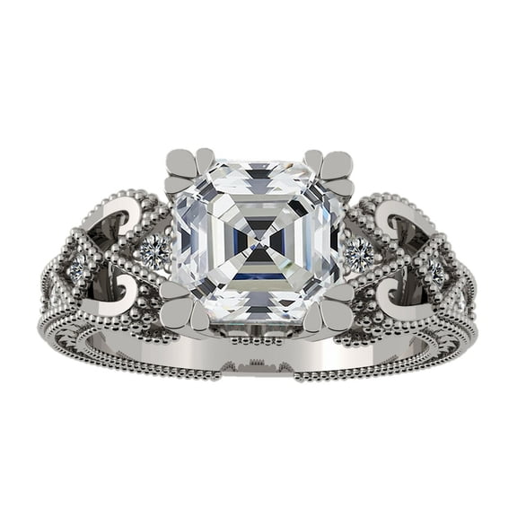 Asscher Cut Engagement Ring, Pure Brilliance Cubic Zirconia, Vintage Look-10K White Gold-Size 6