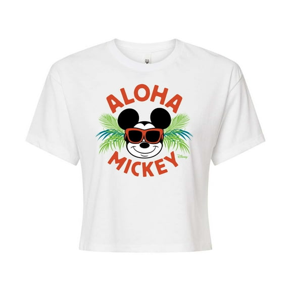 Disney - Aloha Mickey - Juniors Cropped Cotton Blend T-Shirt