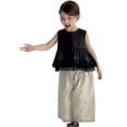 thumbnail image 1 of Zpanxa Ensembles d'Été pour Filles Noir Sans Manches en Dentelle Col Rond Haut et Pantalon Long à Rayures Ensemble 2 Pcs 7 Ans, 1 of 6