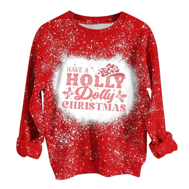 Qertyioot Femmes Mode Noël Impression Sweat-Shirt, Manches Longues Casual Col Rond Pull Tops