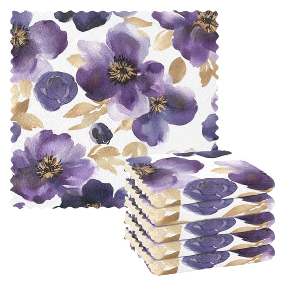 6 Pieces of Kitchen Towels 11x11Inch Kitchen Dish Cloths Kitchen Dish Towels Reuseable Cleaning Cloths Purple Flower Pattern