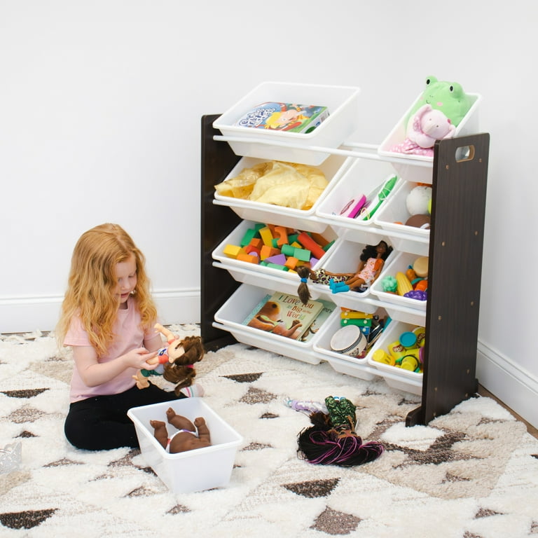 Humble Crew Espresso Toy Storage Organizer with 12 Plastic Storage