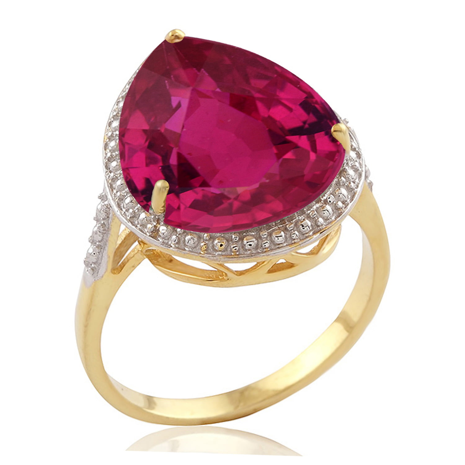 Yellow Gold Over Sterling Silver with Ruby Tear Drop Solitaire Ring