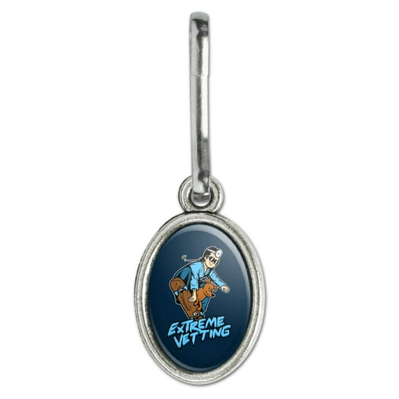 Extreme Vetting Veterinarian Vet Skateboard Funny Humor Antiqued Oval Charm Clothes Purse Suitcase Backpack Zipper Pull Aid