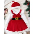 thumbnail image 2 of Suealasg Baby Girls Santa Dress Clothes 3M 6M 9M 12M 18M Infant Girls Solid Color Long Sleeve Romper + Sleeveless Bow Dress + Knotted Hat 3-piece Christmas-themed Party Gifts for Newborn Girls, 2 of 9