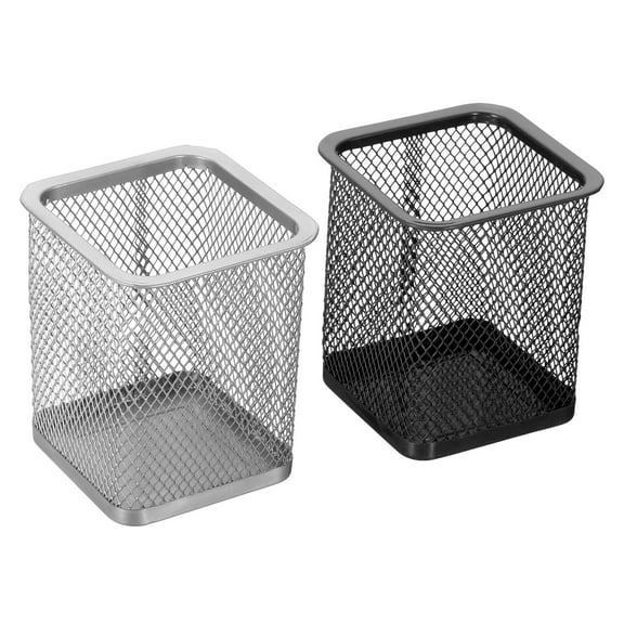 Uxcell Mesh Pen Holder Pencil Holder Pencil Basket Pen Cup Locker Organizer Square Makeup Holder, Silver Black 2 Pack