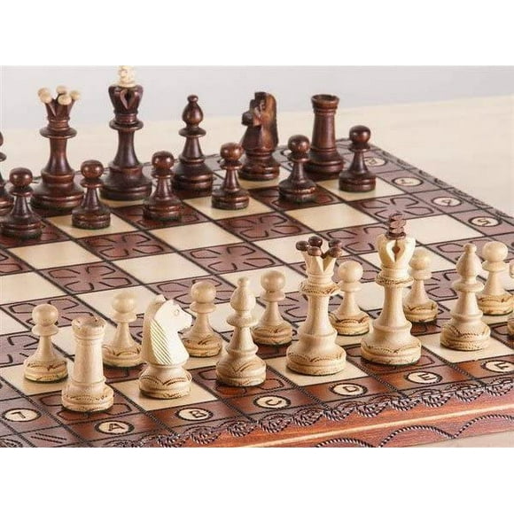 Beau Ensemble Chess en Bois Fait Main avec Planche en Bois et Pièces Chess Faites à la Main - Idée Cadeau Produits (16 Pouces" (40 cm) Ornement)