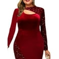 thumbnail image 3 of DYMADE Women Plus Size Women's Sequin Stitched Velvet Irregular Slim Dress, 3 of 4