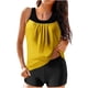 thumbnail image 1 of Traje de Baño de Dos Piezas Color Bloque Sólido Strappy Back Set, Traje de Baño Torso Largo con Sujetador Extraíble Y Pantalones Cortos de Cintura Alta, 1 of 4