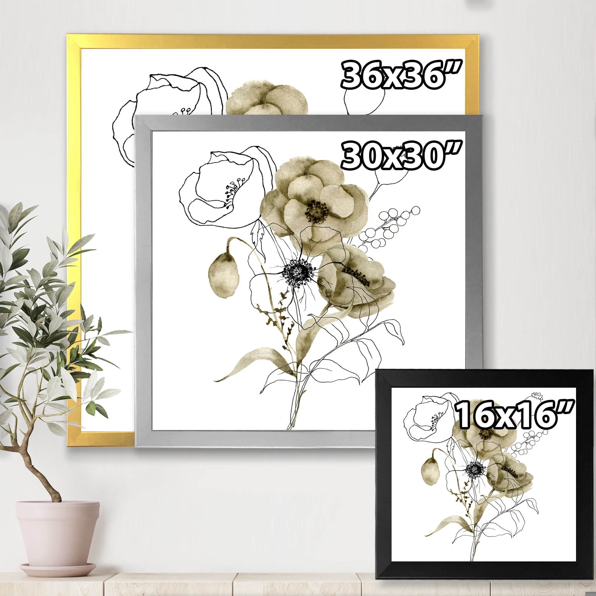 Designart 'Eucalyptus Branches With Anemone Bouquet Flower' Traditional Framed Art Print