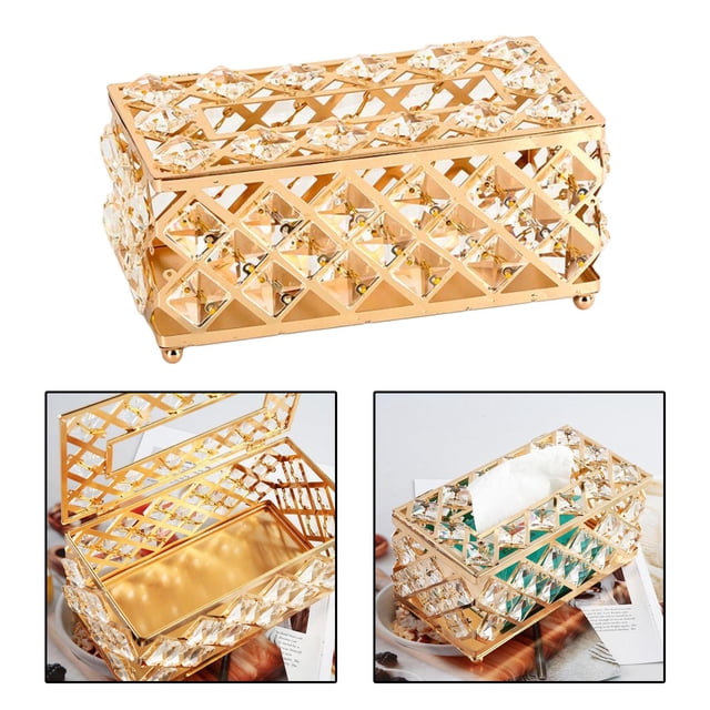 Cubierta de caja de pañuelos de cristal Rectángulo Soporte de pañuelos dorado Bling Recipiente decorativo para servilletas para tocador, io, c perfecl soporte de tejido de cristal
