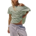 thumbnail image 5 of Czanzd Women's Oversized Off-Shoulder T-Shirt Loose Fit Casual Short Sleeve Top,Green,S, 5 of 6