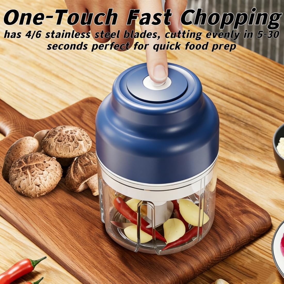 Electric Garlic Chopper, Mini Portable Veggie Chopper, USB Rechargeable,320ML Portable Cordless Mini Food Processor for Nuts Chili Onion Minced Meat and Spices