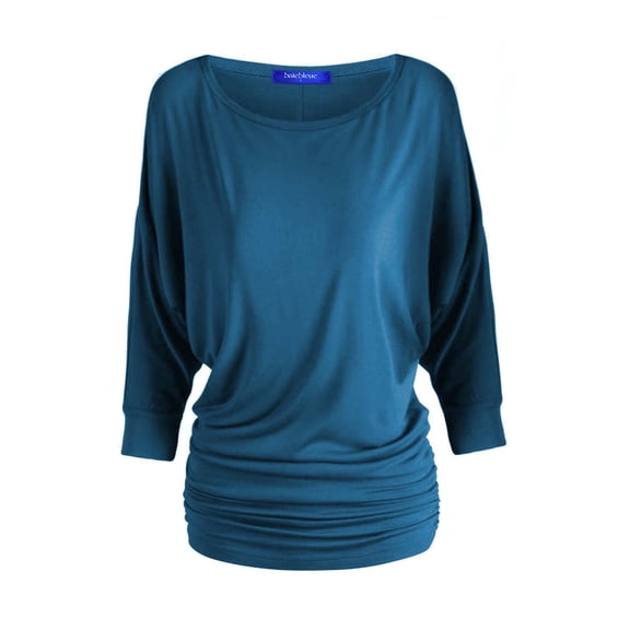 5574 Women's Everyday Dolman 3/4 Sleeve With Side Ruched Top Teal M