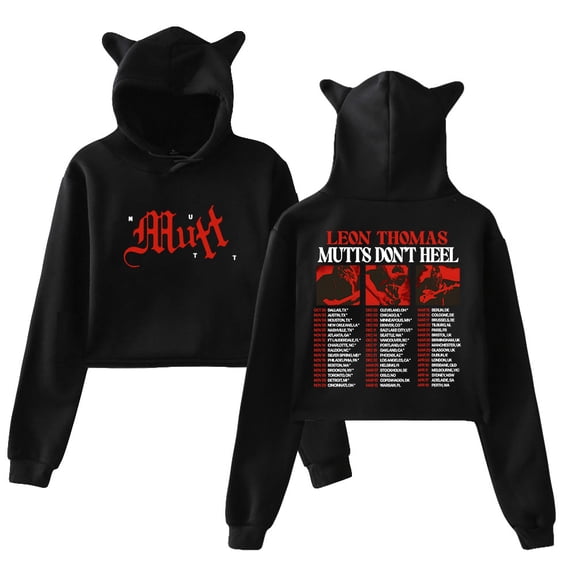 Leon Thomas Mutts Don‘t Heel Tour 2025 Hoodie Cat Ears Crop Top Long Sleeve Streetwear Women's Clothes