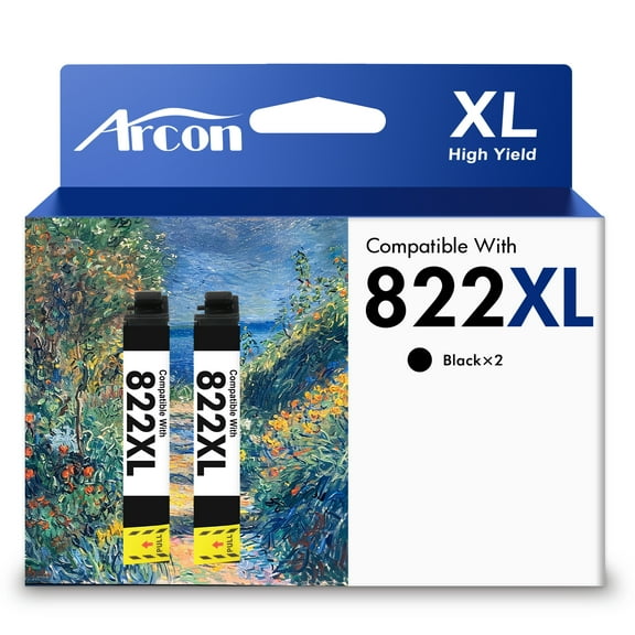 822XL Ink Cartridges 2 Pack Compatible for 822XL 822 Black Printer Ink T822 T822XL WorkForce Pro WF-3820 WF-4820 WF-4830 WF-4833 WF-4834 WF-3823 (2 x Black)