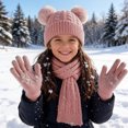 thumbnail image 4 of 3 Pcs Kids Winter Knit Hat Scarf Gloves Set for Boys Girls Pompom Beanie Thick Thermal Sets for Outdoor Ski Wear Watermelon Red 3-12 Years, 4 of 5