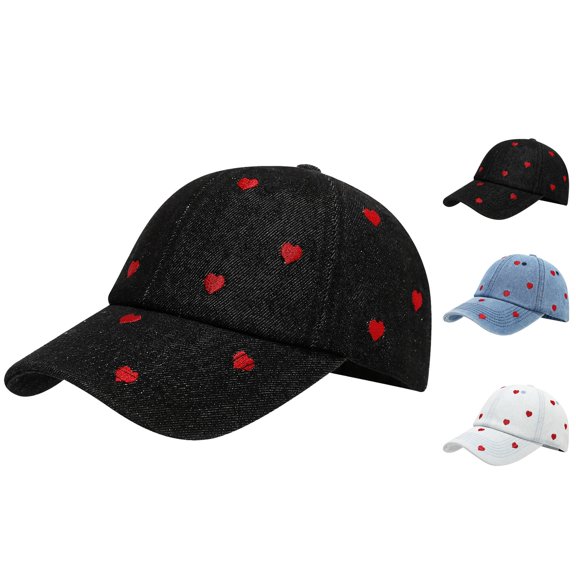 Women's Baseball Cap, Embroidered Heart Denim Trucker Hat, Adjustable Retro Vintage Style Cap for Women, Casual Outdoor Sun Hat for Daily Wear-Light Blue
