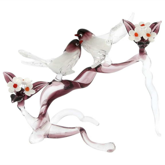 GlassOfVenice Murano Glass Birds on a Cherry Branch - Purple
