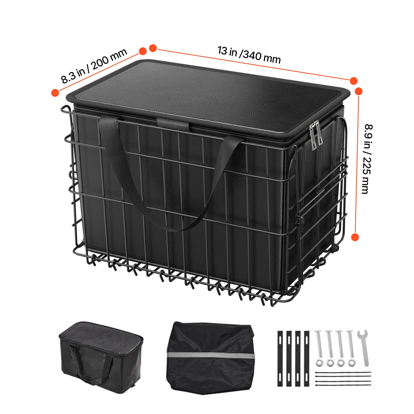 KFFKFF Rear Bike Basket, Foldable Wire Bicycle Basket with Cargo Net, Detachable Liner Bag & Waterproof Cover, Quick Release Design for Adults Carrying Pets, Groceries, and More