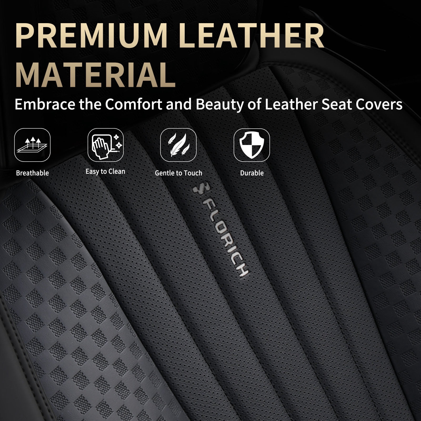 FLORICH Car Seat Covers, 2 Seats Waterproof Faux Leather Seat Cushions, Auto Protectors Universal Fit Most Cars, Black