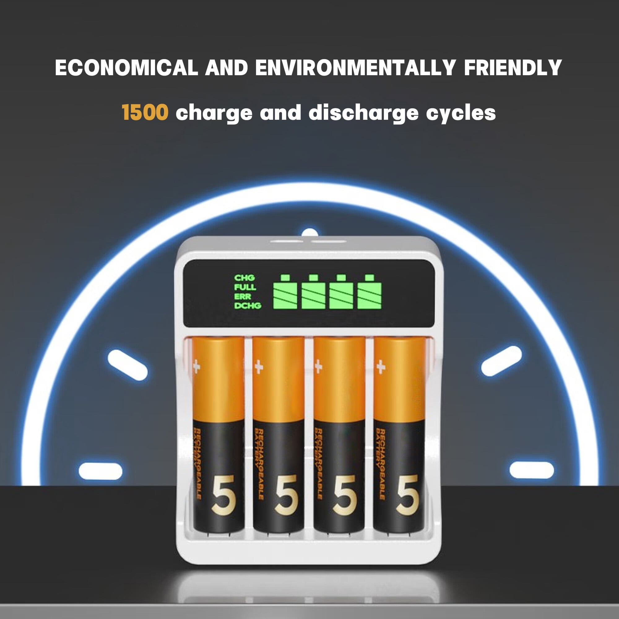 Zmisner Rechargeable AA Batteries with Smart Fast Charger, 2850mAh High Capacity Low Self Discharge Ni-MH Double A Battery, 4 Count