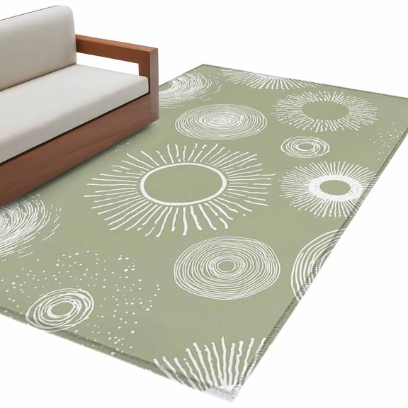 Area Rugs for Living Room 4x6 Ft, Geometric Non Slip Area Rugs for Kitchen Bedroom Entryway, Abstract Sage Green White Boho Circle Dot Washable Carpet Runner Rug Floor Mats for Bedroom Home Decor