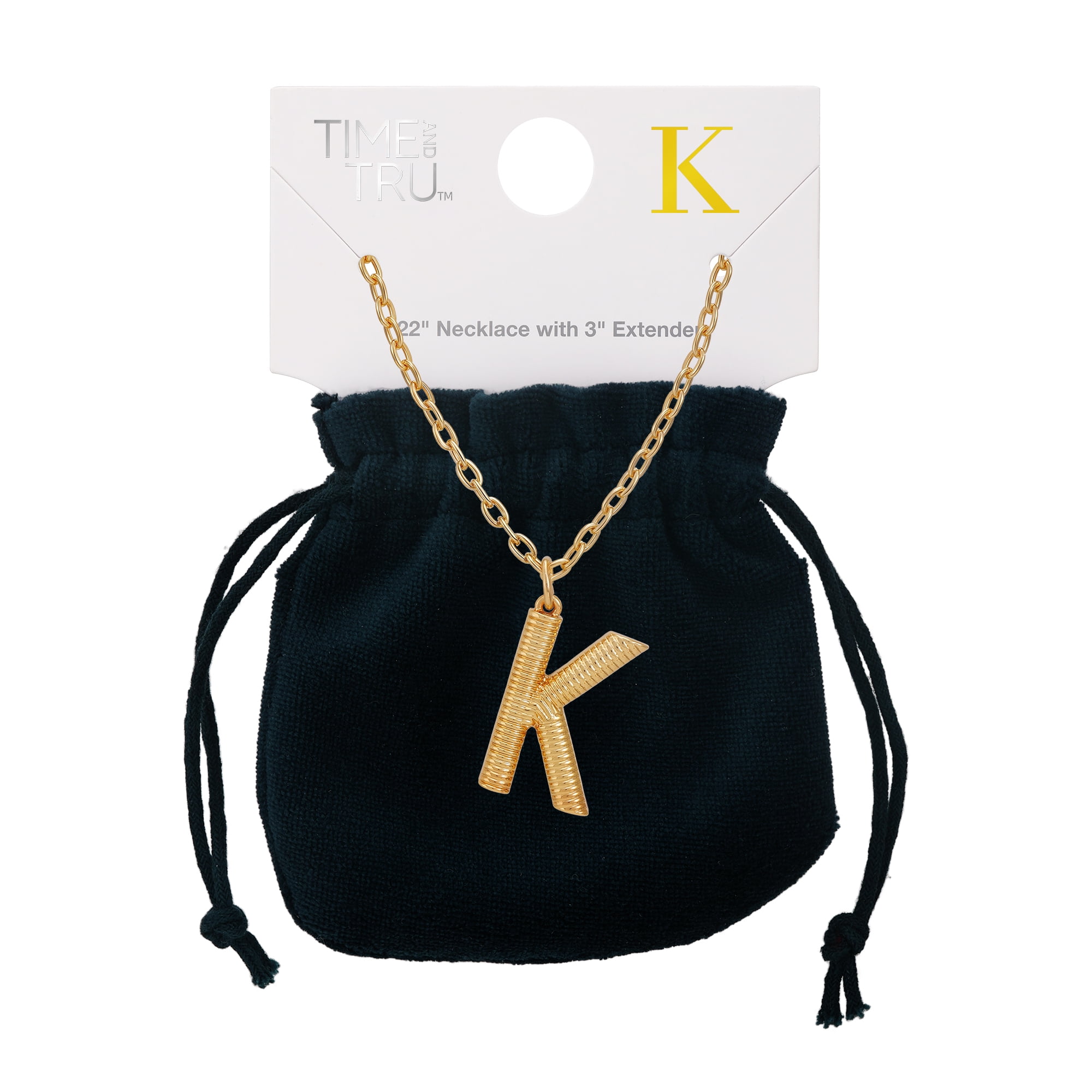 Time and Tru Women's Goldtone Initial K Necklace with Giftable Pouch