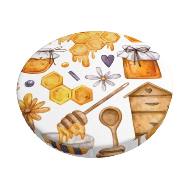 Disketp Honey Bee Set Funda Redonda para Taburete, Funda de Cojín para Silla de Bar Suave y Elástica-12 inch