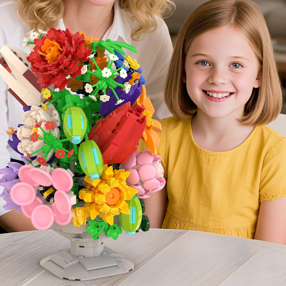 Honchoes Flowers Bouquet Building Set Compatible with Lego Botanical Home Decor Toy for Adults Boys Girls 1092Pcs
