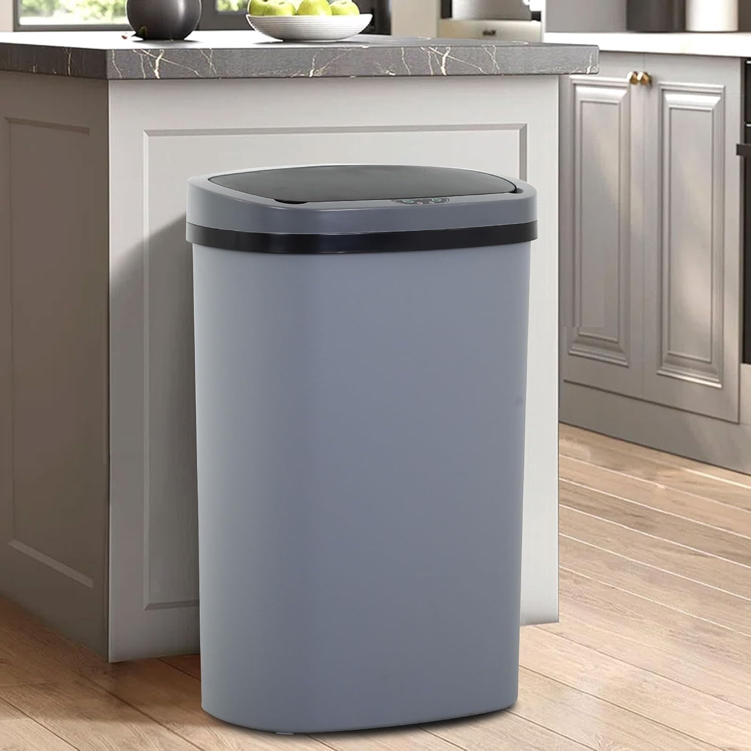 CL.HPAHKL 13 Gallon Trash Can with Lid, 50 Liter High-Capacity Broken-Resistant Plastic Garbage Can Touchless Motion Sensor Trash Can Smart Trash Can for Home Kitchen Bedroom Office (1, Gray)