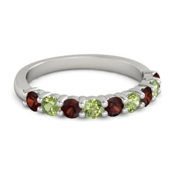 925 Sterling Silver Round 2.50 MM Garnet Peridot Half Eternity Women Ring