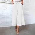 thumbnail image 5 of Women's Fashion Pants Linen Drawstring Loose Crop Cotton Beach Lightweight Classic Yoga Office Trouser with Pockets Wide Leg Dress Casual Business Long Slacks with Pockets, 5 of 8
