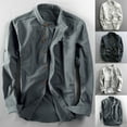 thumbnail image 5 of Mens Cotton Linen Shirt Long Sleeve Mandarin Collar Slim Business Dress Shirts, 5 of 9