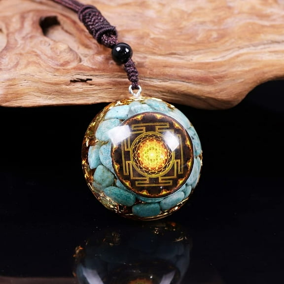 Orgonite Meratron Cube Amazonite Stone Emf Protection Amulet Necklace for Healing