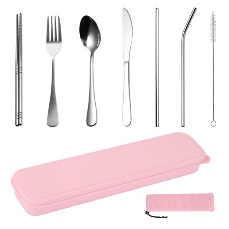 

MTFun 7 Piece Stainless Steel Cutlery Set Portable Cutlery Set Lightweight Portable Tableware Fork Chopsticks with Box Camping