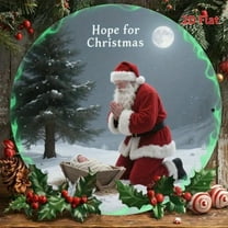 HELLOYOUNG Vintage Kneeling Santa & Baby Manger Metal Wall Art - 7.87 Inch Frameless Snowy Night Christmas Decor, Easy Mount For Home