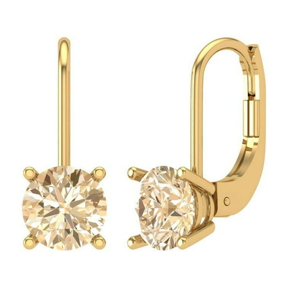1 ct Lever-Back Drop Dangle Earrings for Women | 5.0mm Round Cut Natural Morganite | 18K Yellow Gold