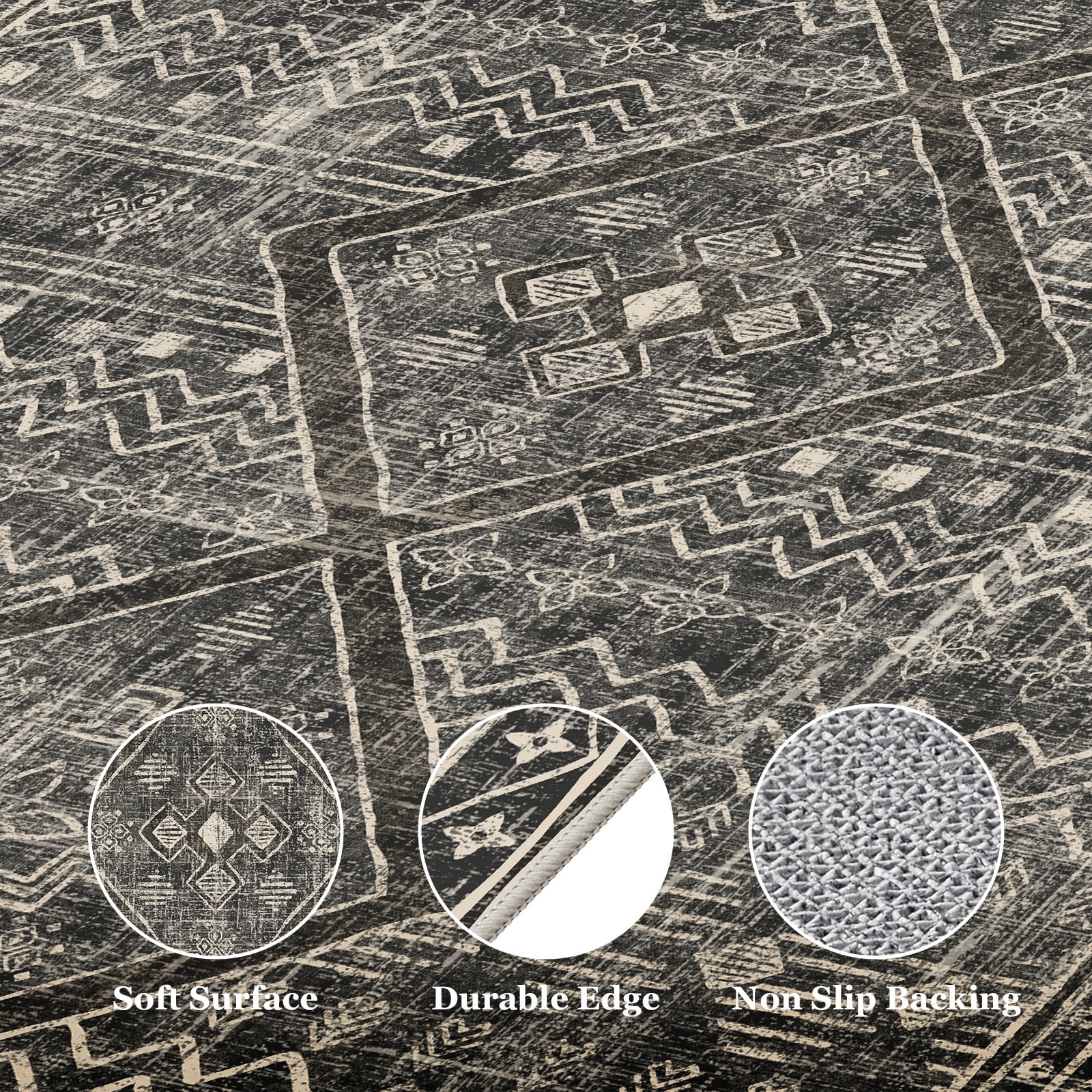 CHITOOMA 8'x10' Area Rugs for Living Room, Washable Boho Moroccan Rug Soft Vintage Distressed Geometric Tribal Area Rug for Bedroom Dining Room Office with Non-Slip Backing, Stain Resistant Non-Shed