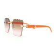 thumbnail image 3 of Womens Luxury Rimless Beveled OG Plastic Wood Buff Arm Metal Sunglasses Gold Orange - Brown Pink, 3 of 4