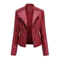 thumbnail image 2 of Autumn Pu Faux Leather Jacket For Women New In Fashion Moto Biker Short Coats Female Luxury Casual Zipper Outerwears-Red-M, 2 of 7
