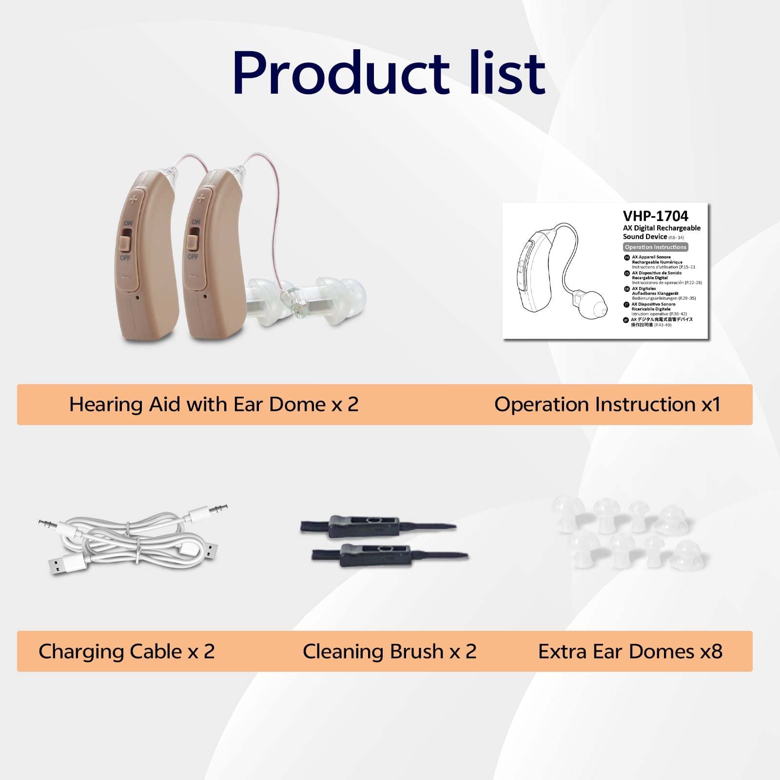 Delmicure Digital Hearing Aids for Seniors, Rechargeable, Noise Cancelling, Universal Fit, VHP-1704, Beige, Pair