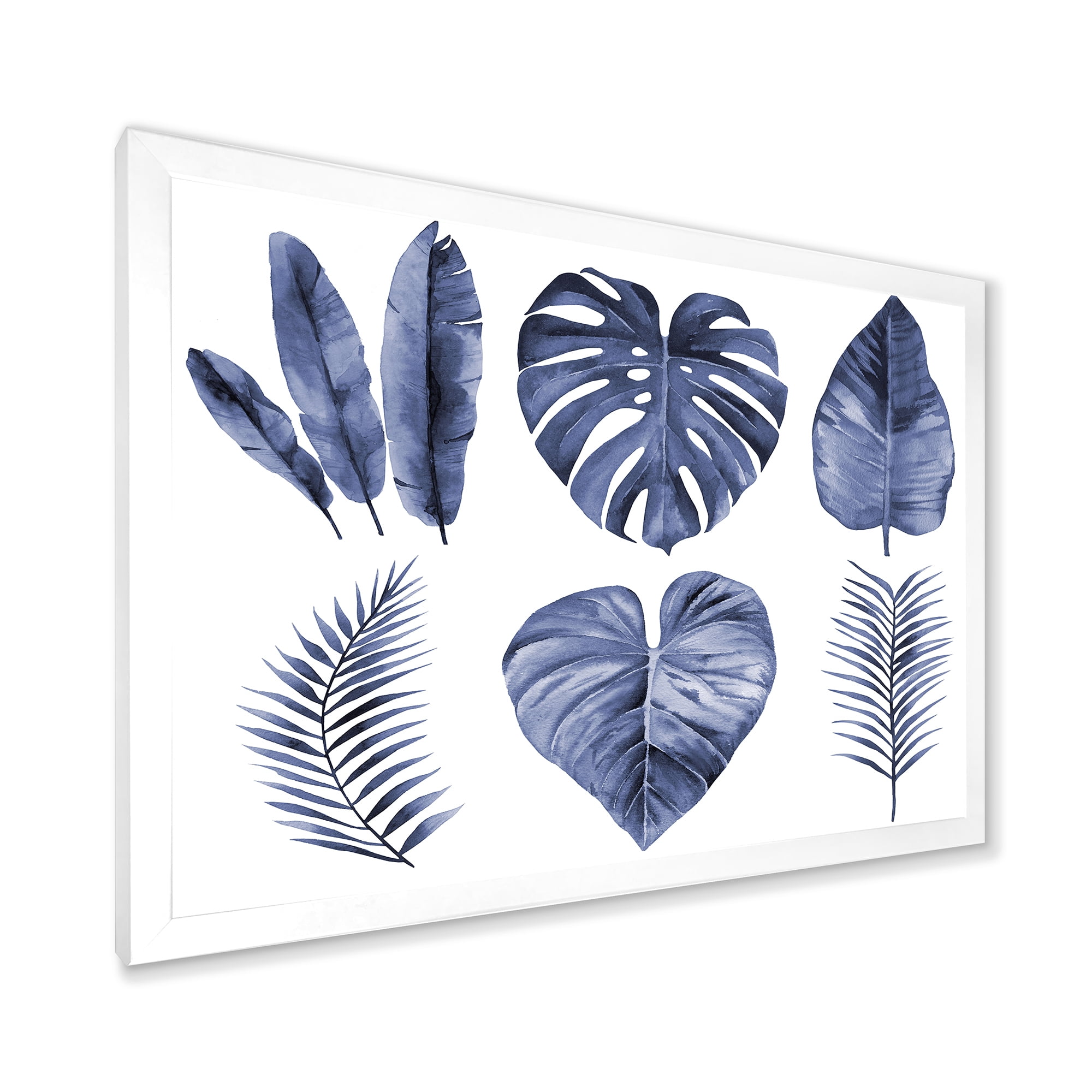 Designart 'Blue Watercolour Tropical Leaves I' Farmhouse Framed Art Print