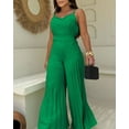 thumbnail image 5 of CHICME Jumpsuits for Women V Neck Spaghetti Strap Wide Leg Pleated Pants Summer Cami Overalls Green-L, 5 of 9